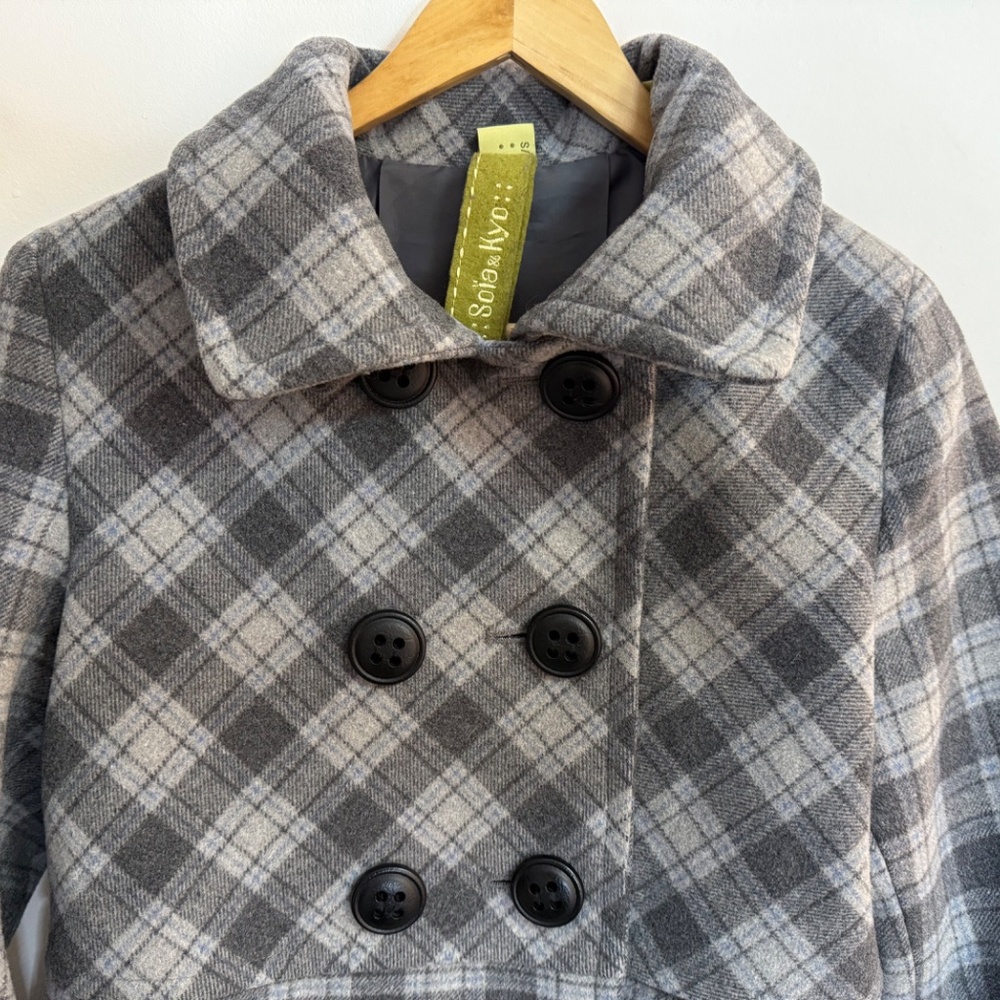 Soia & Kyo Grey Plaid Wool Coat - Size small - Picture 4 of 12